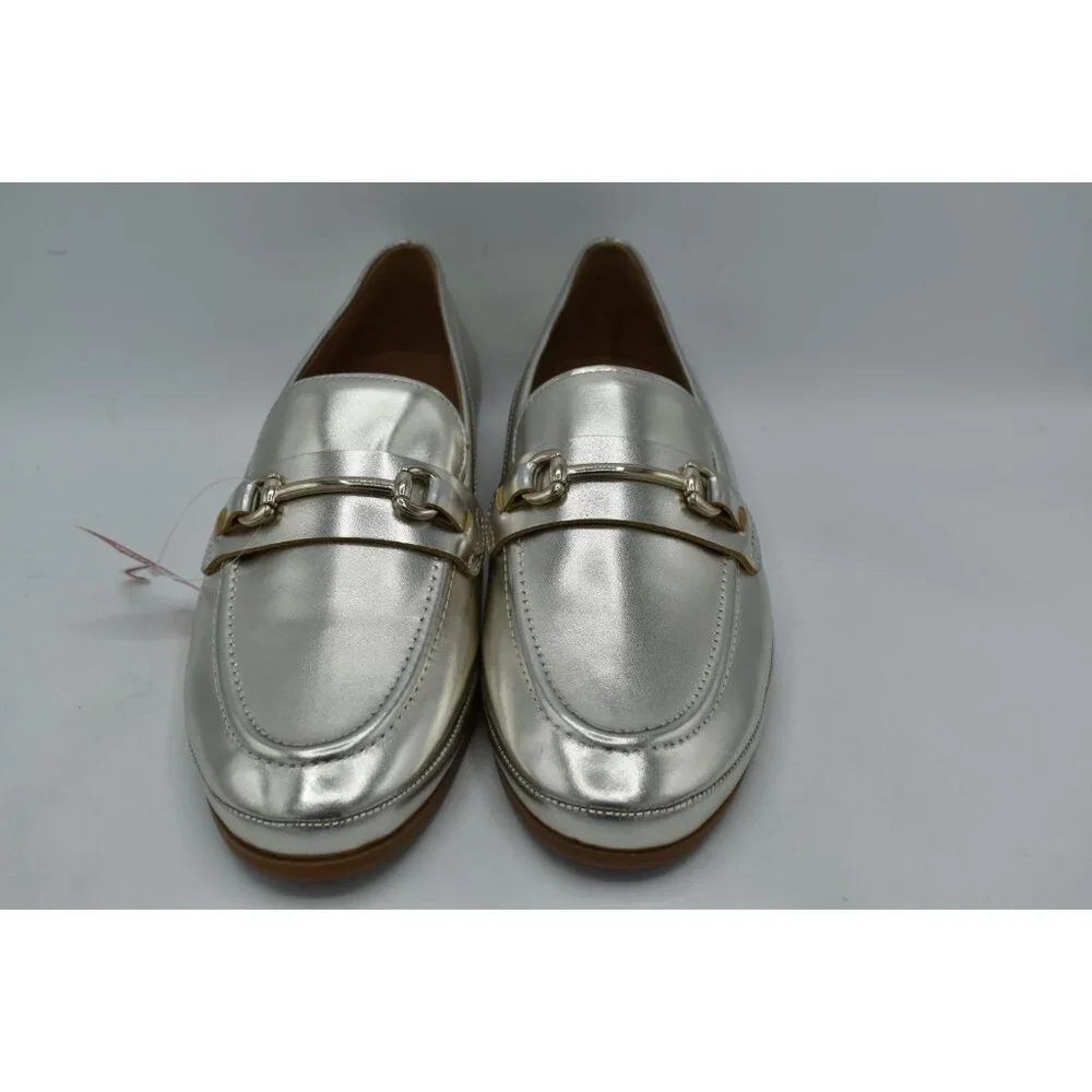 Blondo Women 9 Benita Platinum Metallic Leather Waterproof Slip On Loafers Shoes